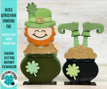 Load image into Gallery viewer, Lucky Leprechaun File SVG, Tiered Tray Pot of Gold, Standing and Door Hanger, Glowforge, LuckyHeartDesignsCo
