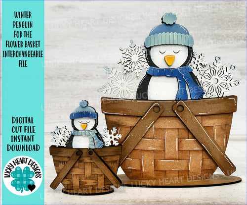 Winter Penguin For The Flower Basket Interchangeable File SVG, Winter, Snowflake, Tiered Tray, Glowforge, LuckyHeartDesignsCo