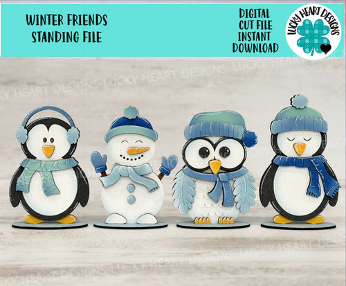 Winter Friends Standing File SVG, Glowforge, Penguin, Owl, Snowman, Winter Tiered Tray LuckyHeartDesignsCo