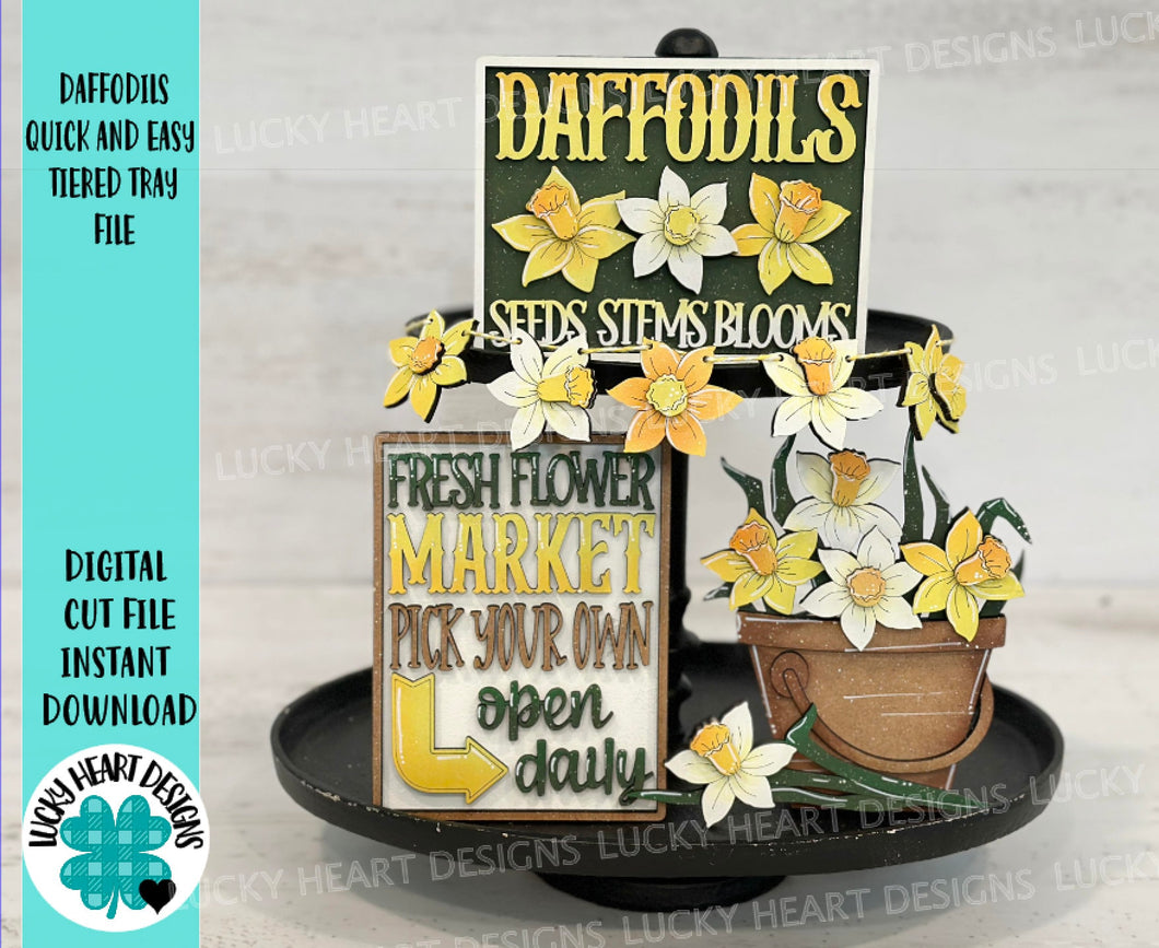 Daffodil Quick And Easy Tiered Tray File SVG, Spring, Flower, Summer, Floral, Tier Tray, LuckyHeartDesignsCo