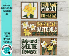 Load image into Gallery viewer, Daffodil Interchangeable Leaning Sign File SVG, Spring, Summer, Flower, Floral, Tiered Tray Glowforge, LuckyHeartDesignsCo
