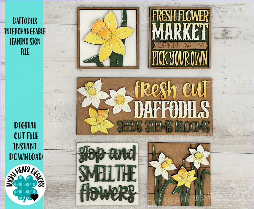 Daffodil Interchangeable Leaning Sign File SVG, Spring, Summer, Flower, Floral, Tiered Tray Glowforge, LuckyHeartDesignsCo