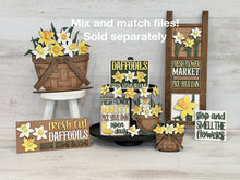 Load image into Gallery viewer, Daffodil Interchangeable Leaning Sign File SVG, Spring, Summer, Flower, Floral, Tiered Tray Glowforge, LuckyHeartDesignsCo
