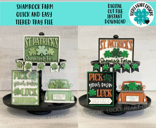 Shamrock Farm Quick And Easy Tiered Tray File SVG, St. Patrick's Day Lucky Tier Tray, Glowforge, LuckyHeartDesignsCo