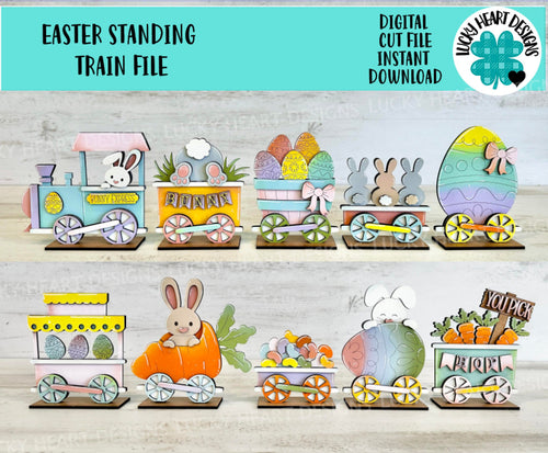 Easter Standing Train File SVG, Bunny, Carrots, Easter Egg, Tiered Tray Glowforge, LuckyHeartDesignsCo