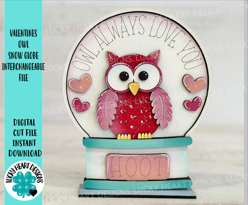 Valentines Owl Snow Globe Interchangeable File SVG, Glowforge, Tiered Tray LuckyHeartDesignsCo