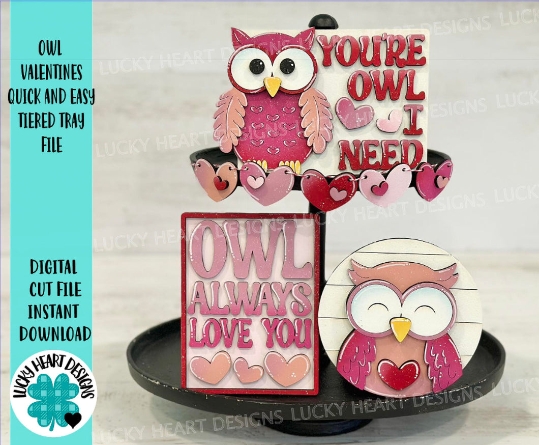 Owl Valentines Quick and Easy Tiered Tray File SVG, Glowforge, LuckyHeartDesignsCo