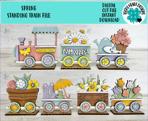 Spring Standing Train File SVG, Daisy, Flower, Umbrella, Daffodil, Tulip, Tiered Tray Glowforge, LuckyHeartDesignsCo