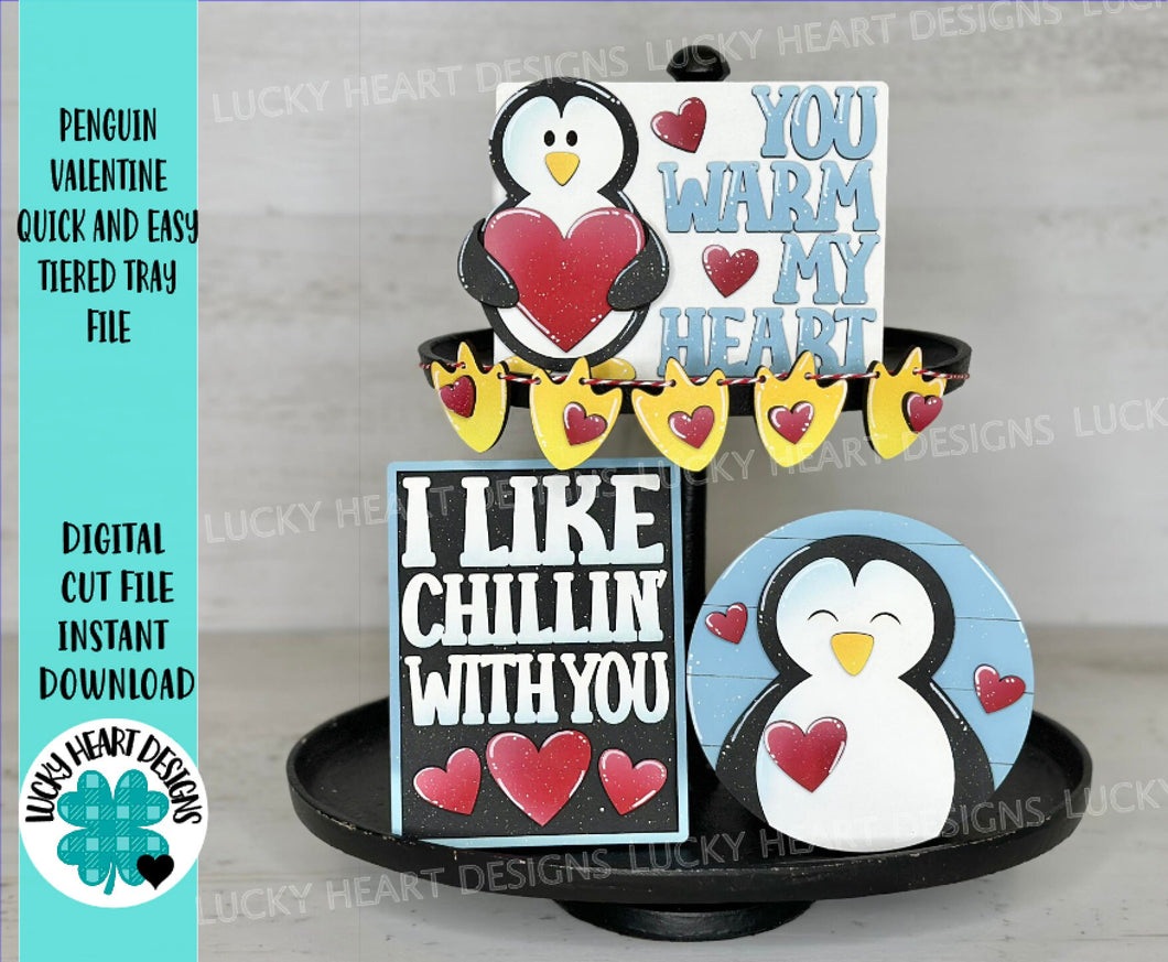 Penguin Valentines Quick and Easy Tiered Tray File SVG, Glowforge, LuckyHeartDesignsCo