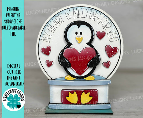 Penguin Valentines Snow Globe Interchangeable File SVG, Glowforge, Tiered Tray LuckyHeartDesignsCo