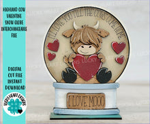 Load image into Gallery viewer, Highland Cow Valentines Snow Globe Interchangeable File SVG, Glowforge, Tiered Tray LuckyHeartDesignsCo
