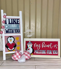 Load image into Gallery viewer, Penguin Valentine Interchangeable Leaning Sign File SVG, Glowforge Tiered Tray, LuckyHeartDesignsCo
