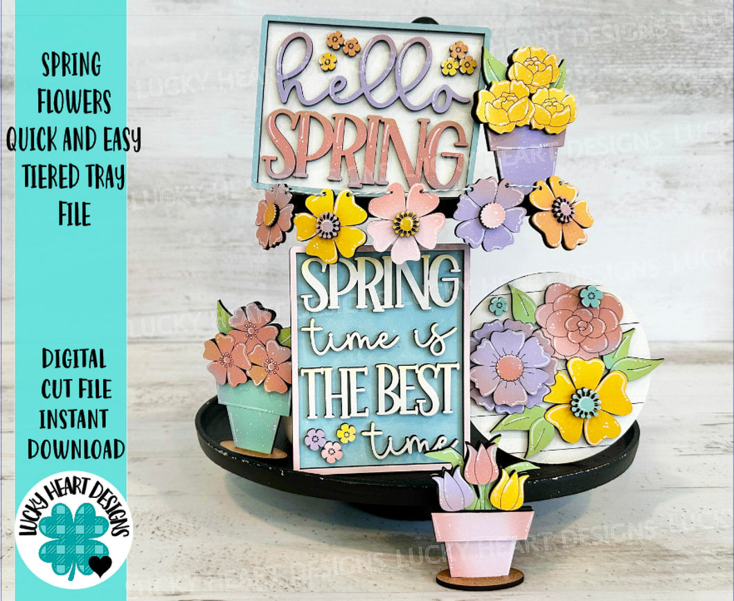 Spring Flowers Quick and Easy Tiered Tray File SVG, Tulips, Glowforge, LuckyHeartDesignsCo
