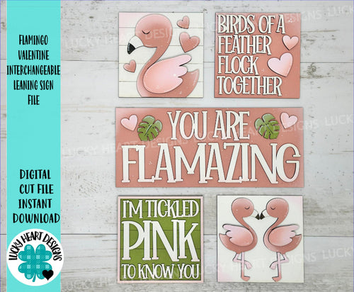 Flamingo Valentine Interchangeable Leaning Sign File SVG, Glowforge Tiered Tray, LuckyHeartDesignsCo