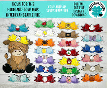 Load image into Gallery viewer, BOWS for the Highland Cow Interchangeable Hats MINI File SVG, (Bows Only) Seasonal sign, Farm Tiered Tray Glowforge, LuckyHeartDesignsCo
