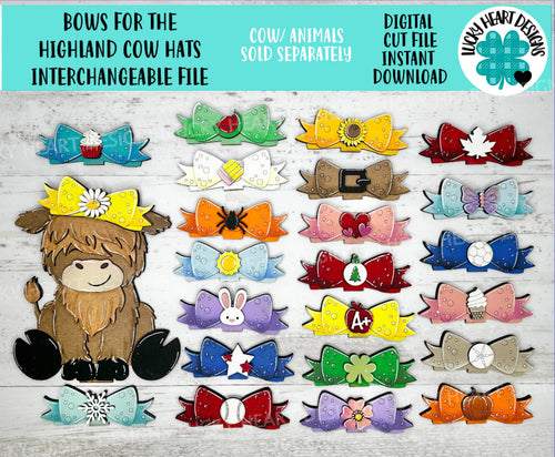 BOWS for the Highland Cow Interchangeable Hats MINI File SVG, (Bows Only) Seasonal sign, Farm Tiered Tray Glowforge, LuckyHeartDesignsCo
