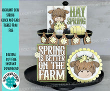 Load image into Gallery viewer, Highland Cow Spring Quick and Easy Tiered Tray File SVG, Glowforge Tier Tray Farmhouse Decor, LuckyHeartDesignsCo
