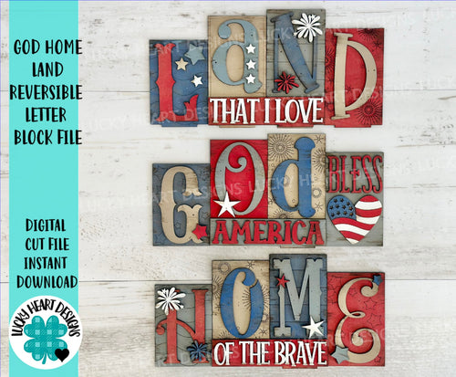 God Home Land Standing Reversible Blocks File SVG, America, USA, Fourth of July, Tiered Tray Glowforge, LuckyHeartDesignsCo