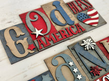 Load image into Gallery viewer, God Home Land Standing Reversible Blocks File SVG, America, USA, Fourth of July, Tiered Tray Glowforge, LuckyHeartDesignsCo
