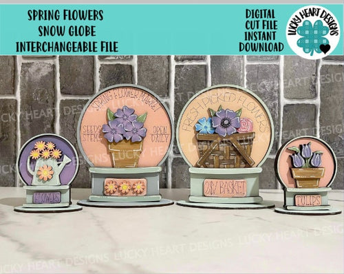 Spring Flowers Snow Globe Interchangeable File SVG, Glowforge, Watering Can, Tulip, Basket, , Flower, Tiered Tray LuckyHeartDesignsCo