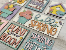 Load image into Gallery viewer, Springtime Interchangeable Leaning Sign File SVG, Birdhouse, Tulips, Tiered Tray Glowforge, LuckyHeartDesignsCo
