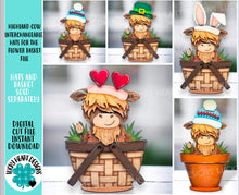 Load image into Gallery viewer, Highland Cow Interchangeable Hats For The Flower Basket File SVG, Christmas, Fall, Halloween, Tiered Tray, Glowforge, LuckyHeartDesignsCo

