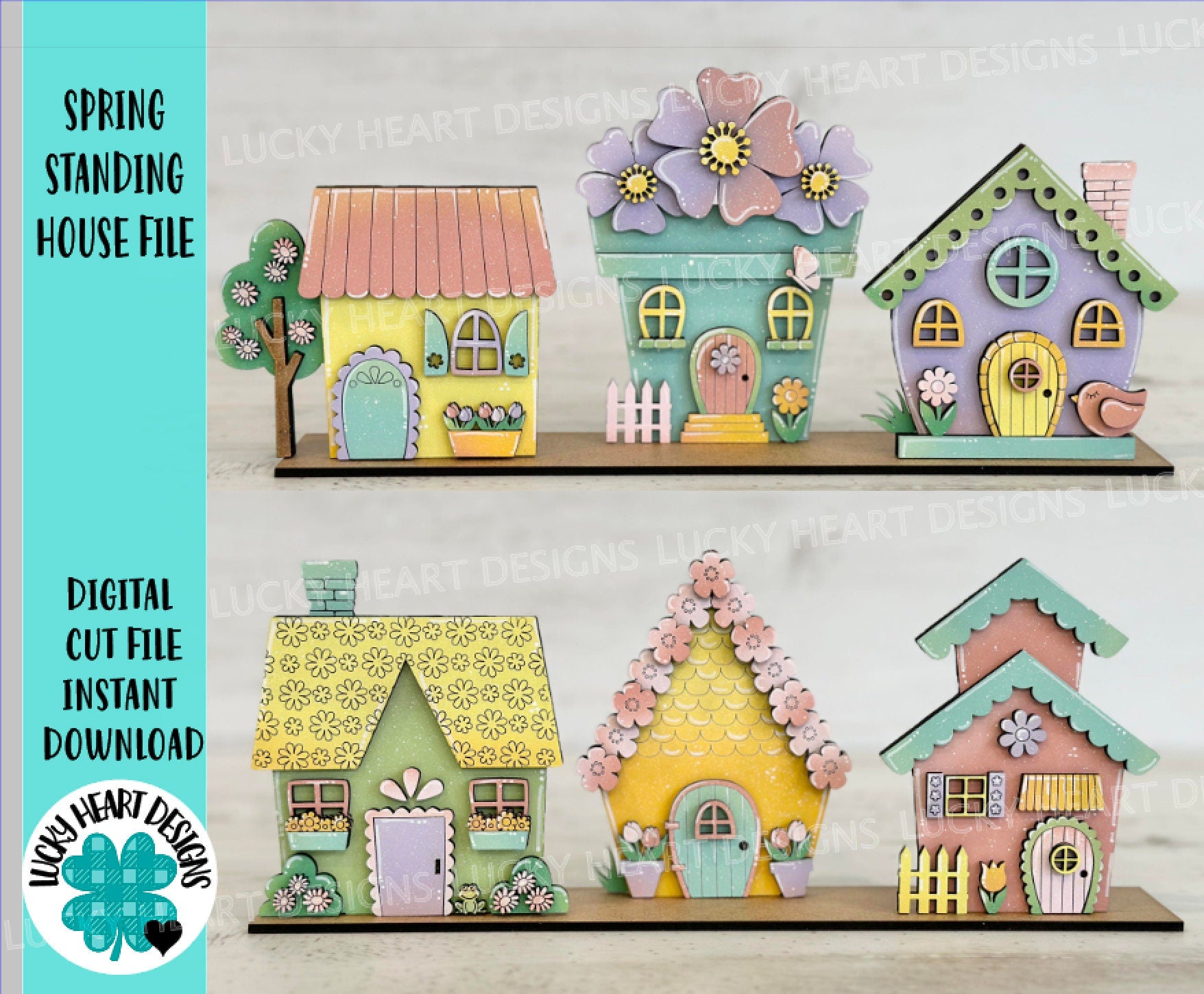 Spring Standing Houses File SVG, Glowforge, Flower, Bird house, LuckyH ...