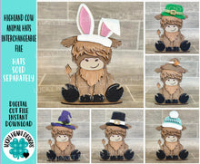 Load image into Gallery viewer, Highland Cow Animal Hats Interchangeable MINI File SVG, Seasonal Leaning sign, Holiday, Farm Tiered Tray Glowforge, LuckyHeartDesignsCo
