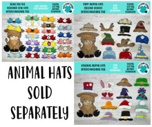 Load image into Gallery viewer, Interchangeable Hats Extra Animals Bundle MINI File SVG, Seasonal Leaning sign, Goat, Horse, Crab, Owl, Cat, Glowforge, LuckyHeartDesignsCo
