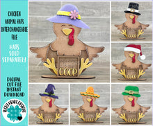 Load image into Gallery viewer, Chicken Animal Hats Interchangeable MINI File SVG, Seasonal Leaning sign, Holiday, Farm Tiered Tray Glowforge, LuckyHeartDesignsCo
