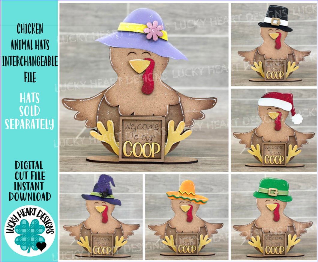 Chicken Animal Hats Interchangeable MINI File SVG, Seasonal Leaning sign, Holiday, Farm Tiered Tray Glowforge, LuckyHeartDesignsCo