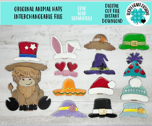 Original Animal Hats Interchangeable MINI File SVG, Seasonal sign, Holiday, Pet, Farm Tiered Tray Glowforge, LuckyHeartDesignsCo