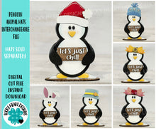 Load image into Gallery viewer, Penguin Animal Hats Interchangeable MINI File SVG, Seasonal Leaaning sign, Holiday, Pet, Tiered Tray Glowforge, LuckyHeartDesignsCo
