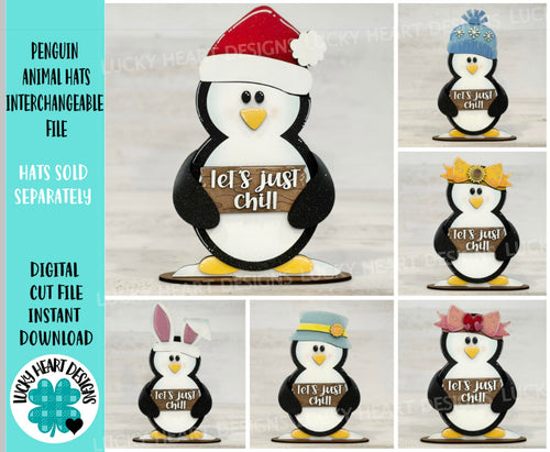 Penguin Animal Hats Interchangeable MINI File SVG, Seasonal Leaaning sign, Holiday, Pet, Tiered Tray Glowforge, LuckyHeartDesignsCo