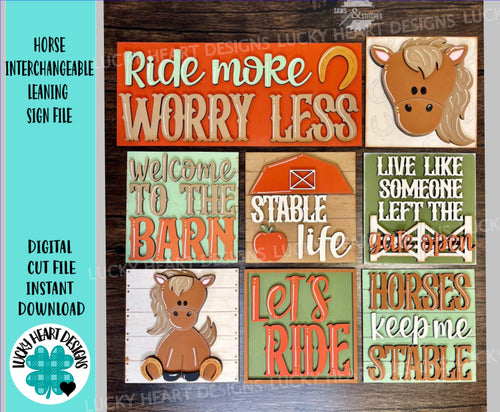 Horse Interchangeable Leaning Sign File SVG, Barn, Farm Tiered Tray Glowforge, LuckyHeartDesignsCo