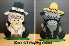 Load image into Gallery viewer, Highland Cow Animal Hats Interchangeable MINI File SVG, Seasonal Leaning sign, Holiday, Farm Tiered Tray Glowforge, LuckyHeartDesignsCo
