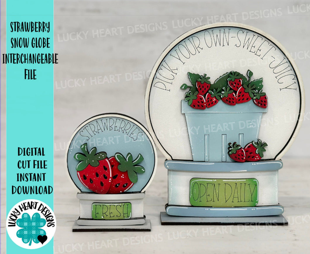 Strawberry Snow Globe Interchangeable File SVG, Fruit, Summer, Spring, Glowforge, Tiered Tray LuckyHeartDesignsCo