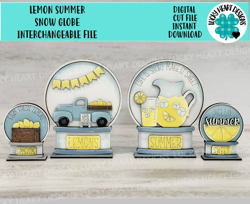 Lemon Snow Globe Interchangeable File SVG, Fruit, Farmhouse Truck, Summer, Spring, Glowforge, Tiered Tray LuckyHeartDesignsCo