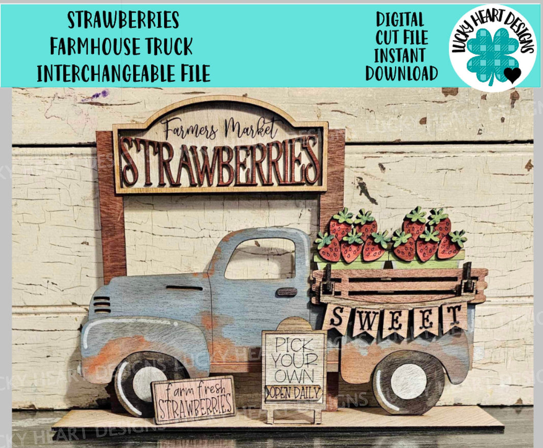 Strawberry add on Interchangeable Farmhouse Truck File SVG, Summer, Fruit, Spring, Glowforge, LuckyHeartDesignsCo