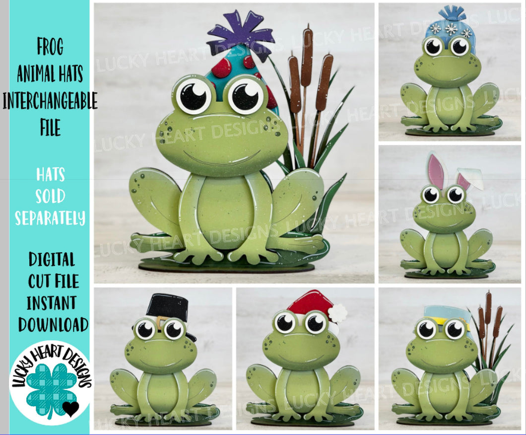 Frog Animal Hats Interchangeable MINI File SVG, Seasonal Leaning sign, Holiday, Spring Tiered Tray Glowforge, LuckyHeartDesignsCo