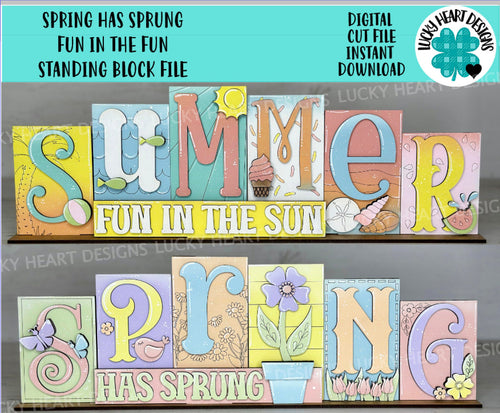 Spring Has Sprung Fun In The Sun Standing Reversible Blocks File SVG, Tiered Tray Glowforge, LuckyHeartDesignsCo