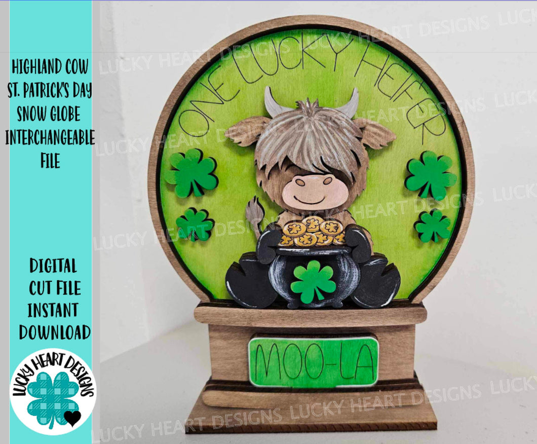 Highland Cow St. Patrick's Day Snow Globe Interchangeable File SVG, Legrechaun, Pot O Gold, Glowforge, Tiered Tray LuckyHeartDesignsCo