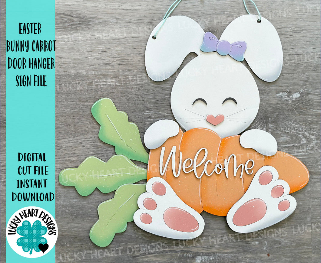 Easter Bunny Carrot Door Hanger File SVG, Glowforge, LuckyHeartDesignsCo