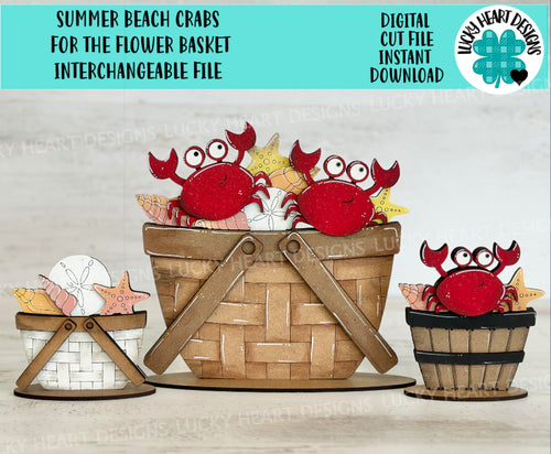 Summer Beach Crabs For The Flower Basket Interchangeable File SVG, Beach, Shells, Vacation, Tiered Tray, Glowforge, LuckyHeartDesignsCo
