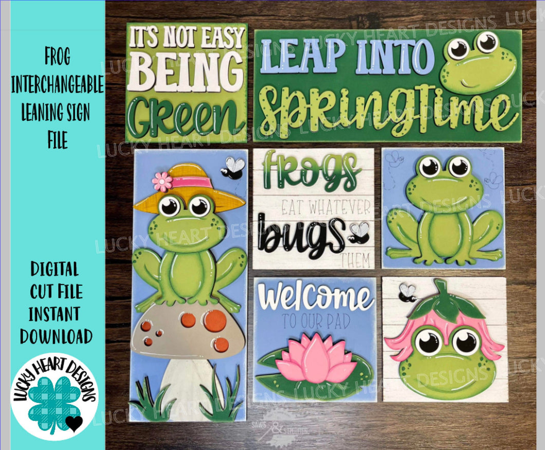Frog Spring Interchangeable Leaning Sign File SVG, Mushroom, Tiered Tray Glowforge, LuckyHeartDesignsCo