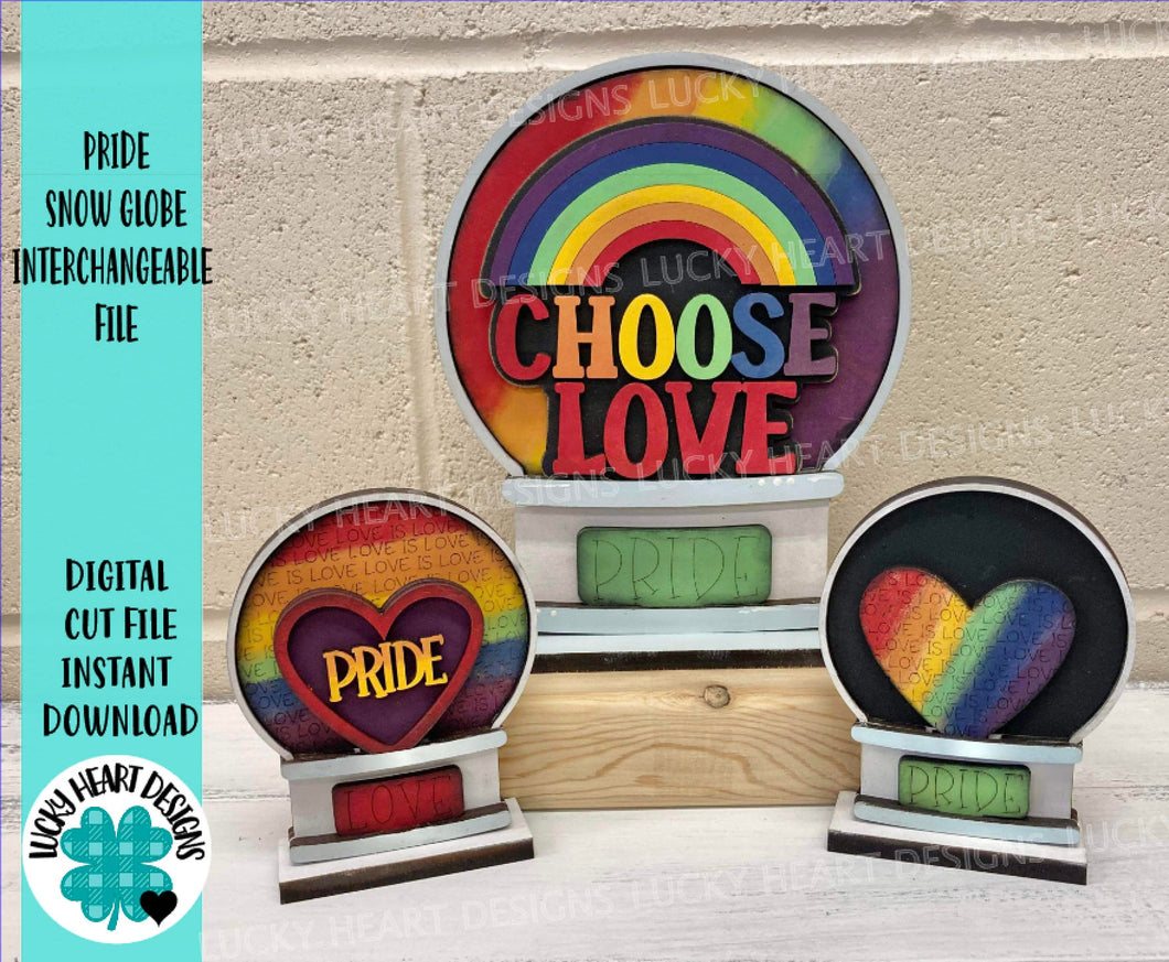 Pride Snow Globe Interchangeable File SVG, LGBQT, Love, Rainbow, Glowforge, Tiered Tray LuckyHeartDesignsCo