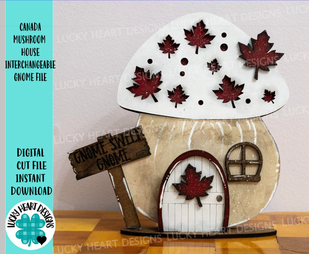 Canada Mushroom Hoouse Interchangeable Gnome File SVG, (add on) Tiered Tray, Glowforge, LuckyHeartDesignsCo