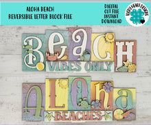 Load image into Gallery viewer, Aloha Beach Reversible Blocks File SVG, Tropical, Shells, Summer Tiered Tray, Glowforge, LuckyHeartDesignsCo
