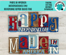 Load image into Gallery viewer, Made In America Independence day Standing Reversible Blocks File SVG, Fourth of July, Tiered Tray Glowforge, LuckyHeartDesignsCo
