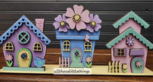 Load image into Gallery viewer, Spring Standing Houses File SVG, Glowforge, Flower, Bird house, LuckyHeartDesignsCo

